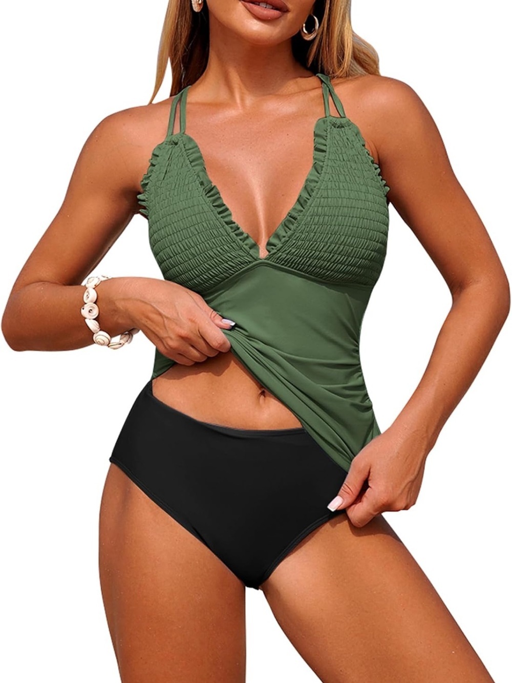 ZAFUL Tankini Swimsuits Smocked 2 Piece Modest Tie Back M. 1993/bb10-2